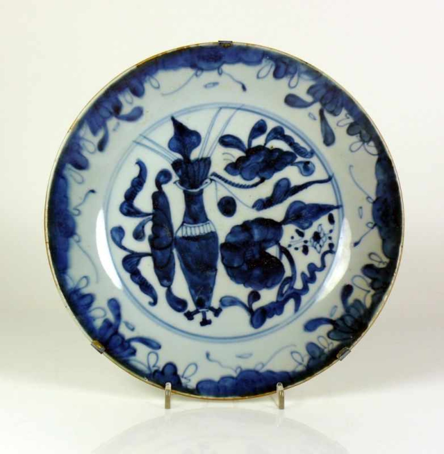 Teller (China) Blaudekor; D: 25 cm; Bodenunterseite mit blauem Unterglasurstempel