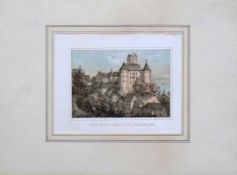 Blick auf Meersburg (um 1850) Farblithographie; von Lucian Reich; Darstellungsgröße: 9 x 13 cm;