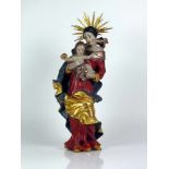 Maria mit Kind (19.Jh.) vollrund geschnitzt; farbig gefasst; Strahlenkranz; H: 47 cm