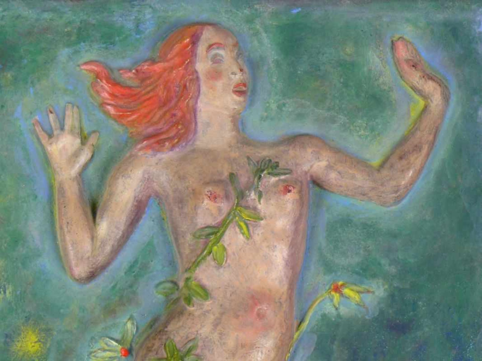 Keramikwandplatte (1.H.20.Jh.) "Meerjungfrau"; plastisch, farbig staffiert; rechts unten monogr. I. - Bild 2 aus 5