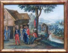 Dirr (Dürr), Johann Sebastian (Überlingen 1766 - 1830) "Soldaten vor Schuppen"; unter einem Baum
