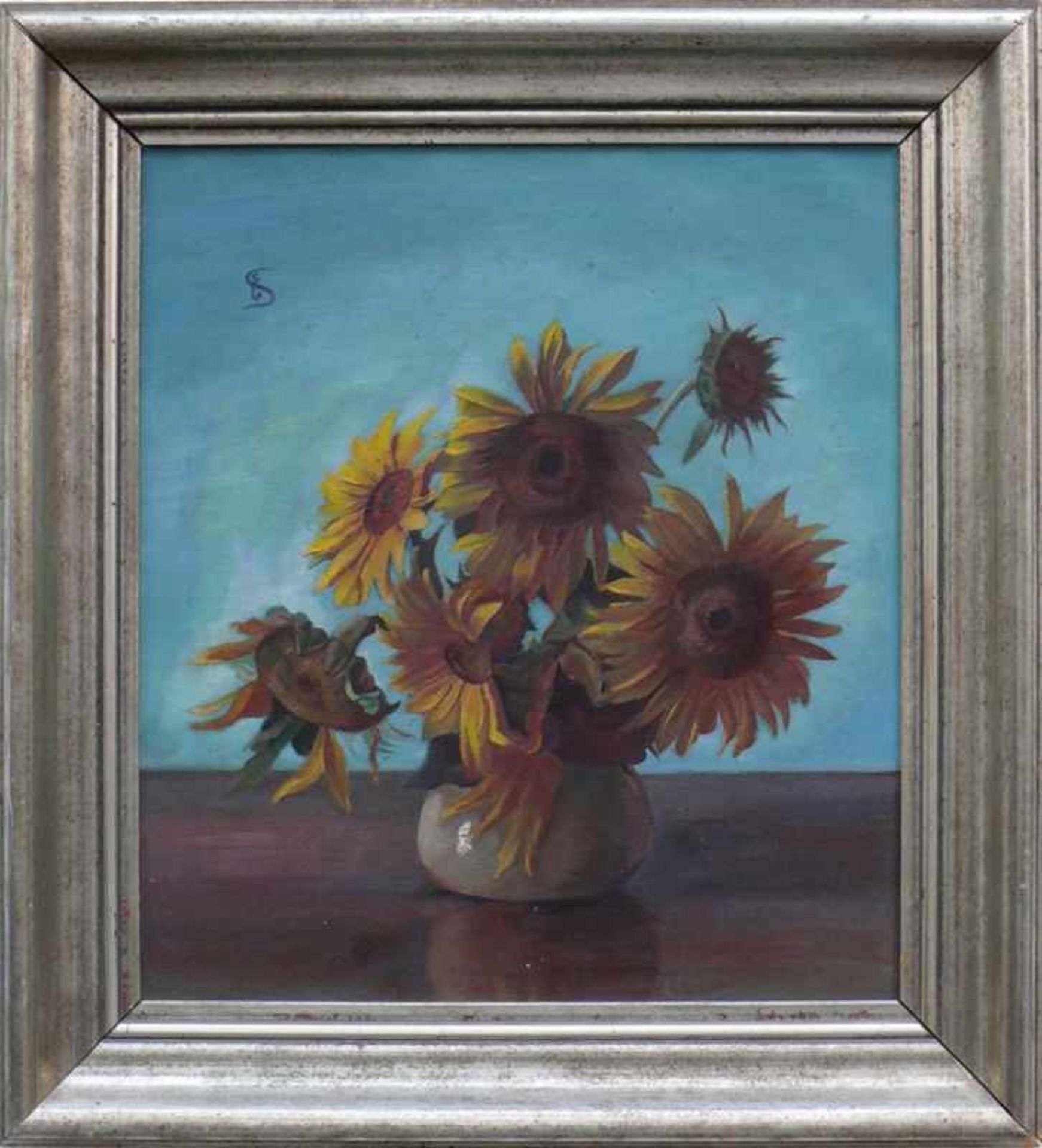 Segewitz, Eugen (1886 Pforzheim - 1952 Wangen/Untersee) "Sonnenblumen in Vase" auf braunem Tisch mit