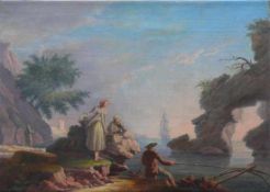 Teerlink, Abraham (1776 Dordrecht - 1857 Rom) "Südliche Küstenszene" mit Fischer an felsigem Ufer