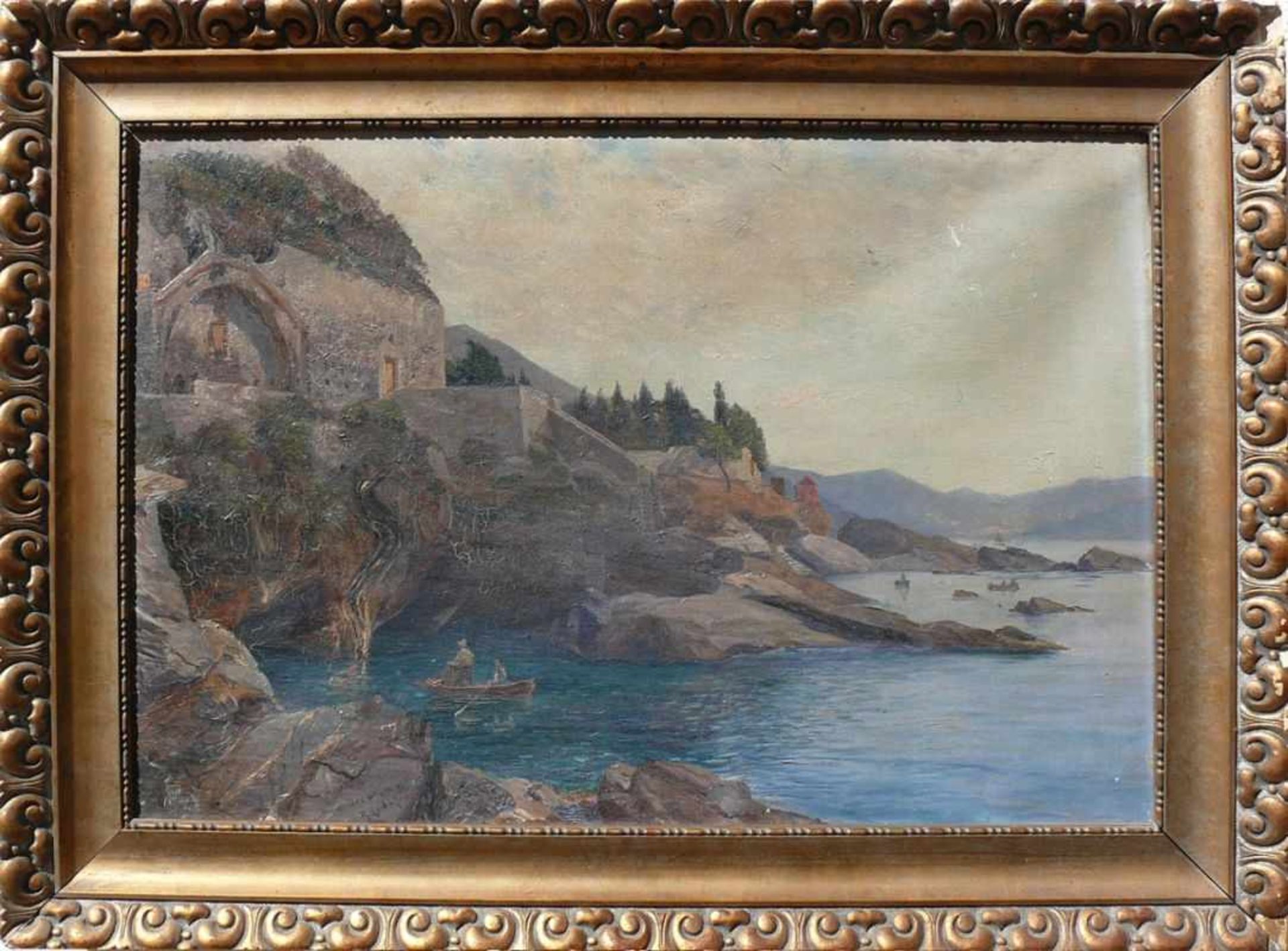 Eschke, Hermann (Berlin 1823 - 1900) "Blaue Grotte" auf Capri mit wartendem Boot; ÖL/LW; sign.; 45 x - Image 2 of 4