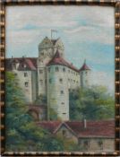 Strommayer, W. (1.H.20.Jh.) "Blick auf die Meersburg"; ÖL/Karton; sign.; 29 x 21 cm; R;