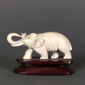 Elefant (Anfg. 20.Jh.) Elfenbein; geschnitzt; auf ovalem Sockel; H: 5 cm; B: 8 cm