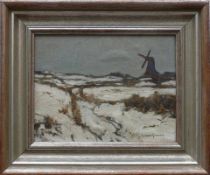 Ackermann, Otto (1872 Berlin - 1953 Düsseldorf) "Winterlandschaft am Niederrhein" mit Mühle; ÖL/LW/