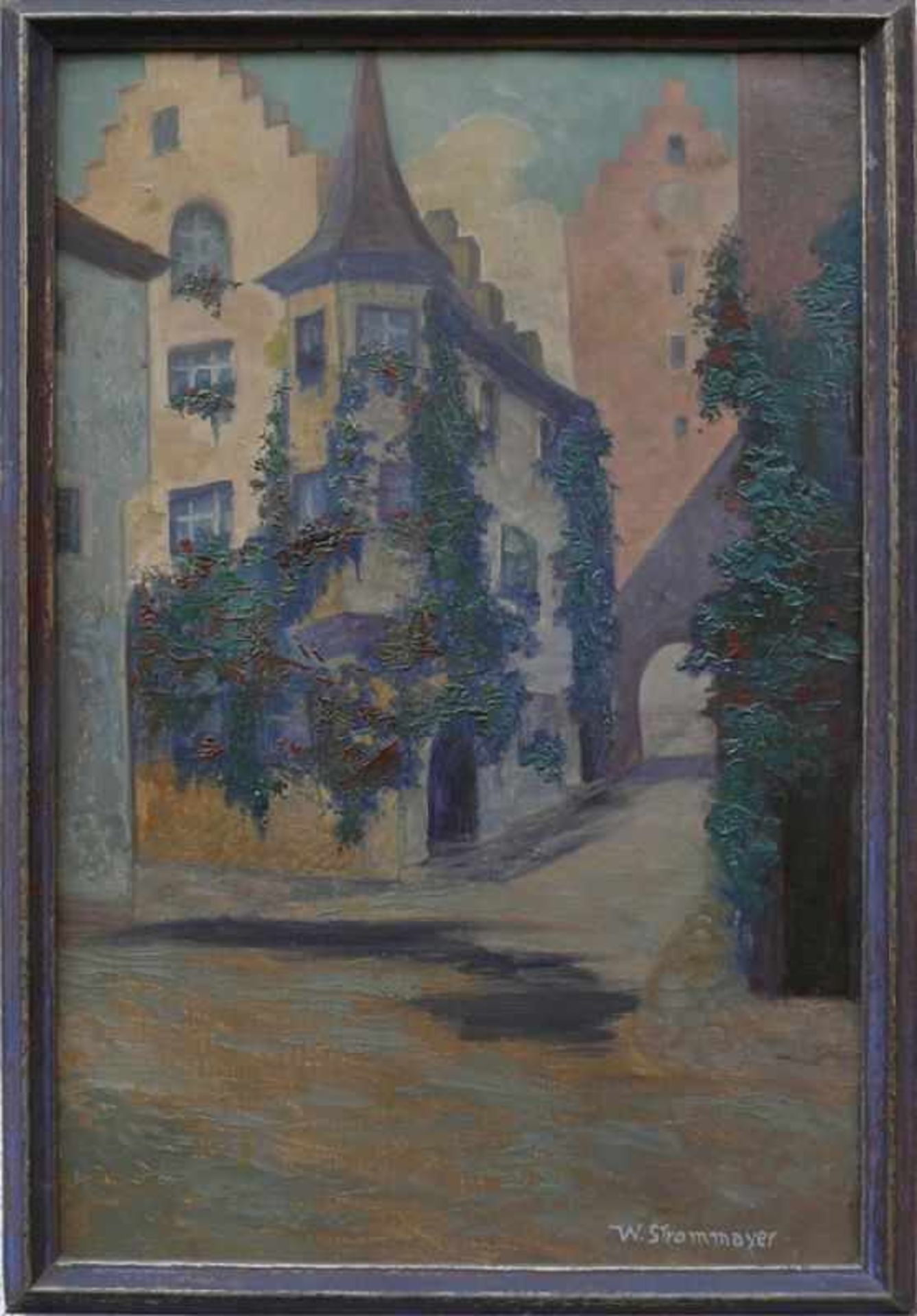 Strommayer, W. (1.H.20.Jh.) "Meersburg"; Blick auf blumenberanktes Haus in der Oberstadt; ÖL/ - Bild 2 aus 3