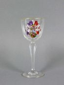 Stielglas (um 1900) farbloses Glas mit hohem, geschliffenem Stiel und Scheibenfuß; auf Kuppa