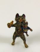 Wiener Bronze (Wien, 19./20.Jh.) "Katze mit Katzenbaby"; Bronze farbig bemalt; H: 4 cm