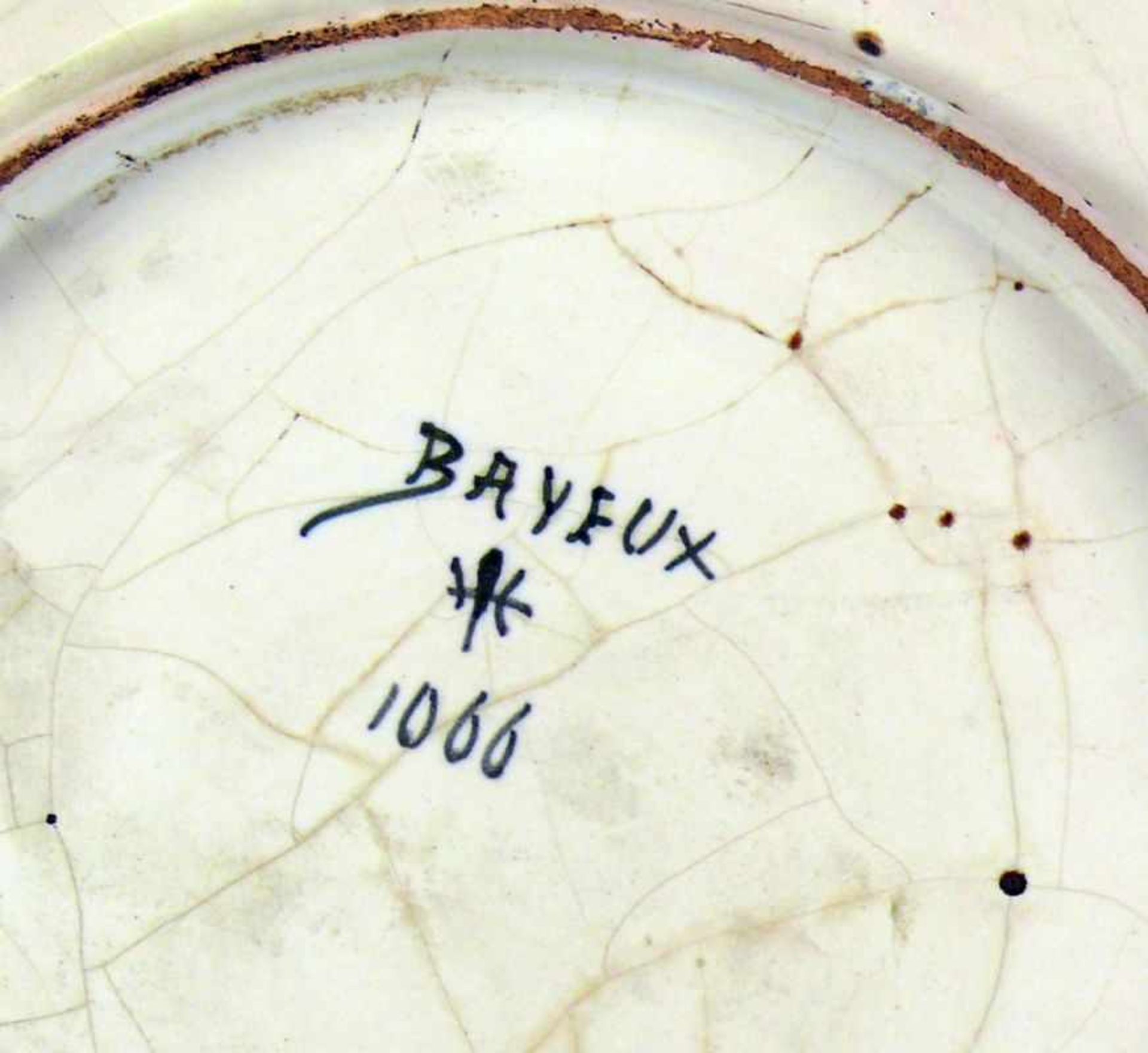 Fayence-Platte (Frankreich, 18./19.Jh.) hellbrauner Scherben mit cremefarbener Glasur; oktogonaler - Bild 4 aus 4