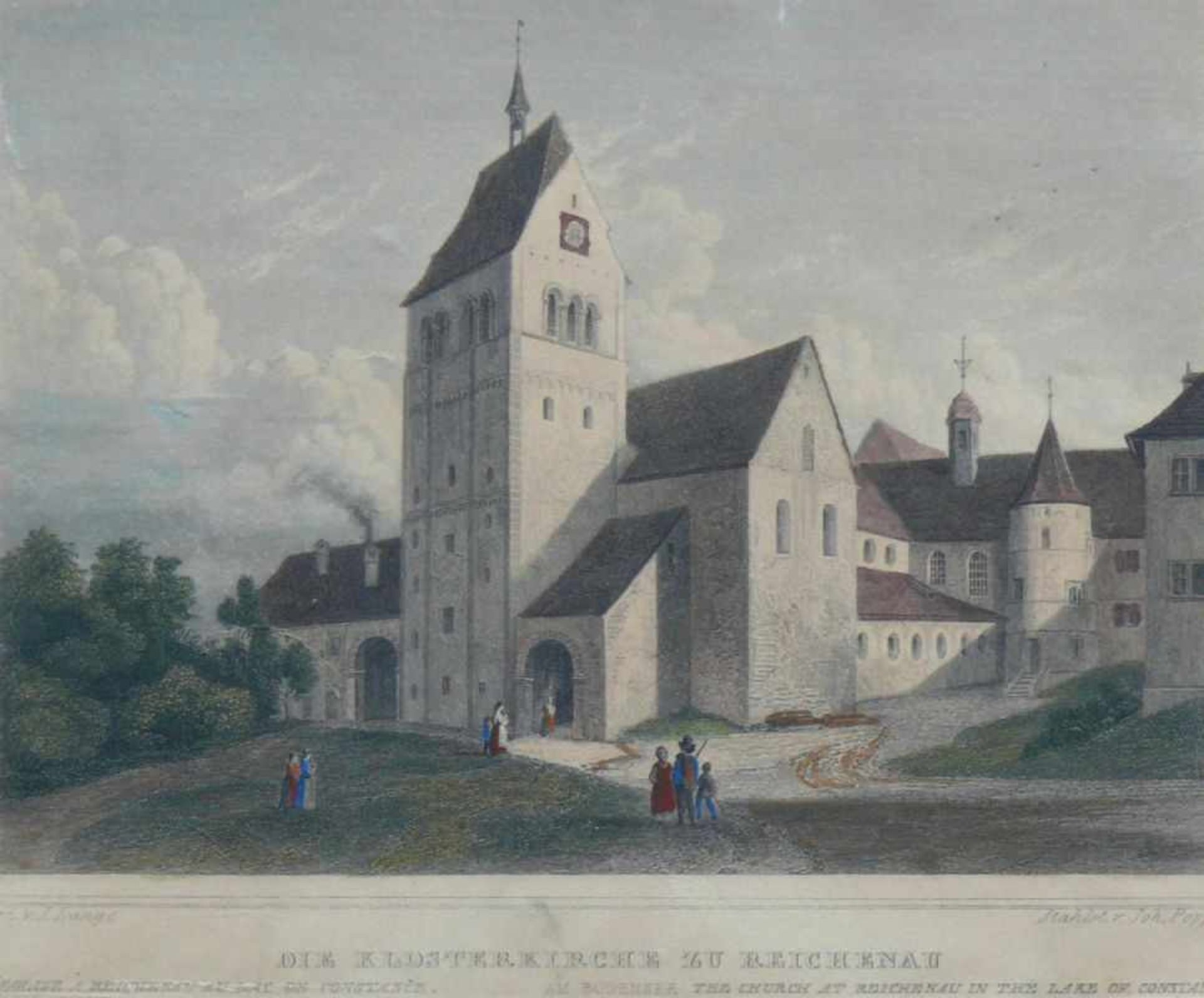 Reichenau (Mitte 19.Jh.) "Die Klosterkirche"; col. Stahlstich von Lange/Poppel; ca. 10 x 16 cm; - Bild 2 aus 2