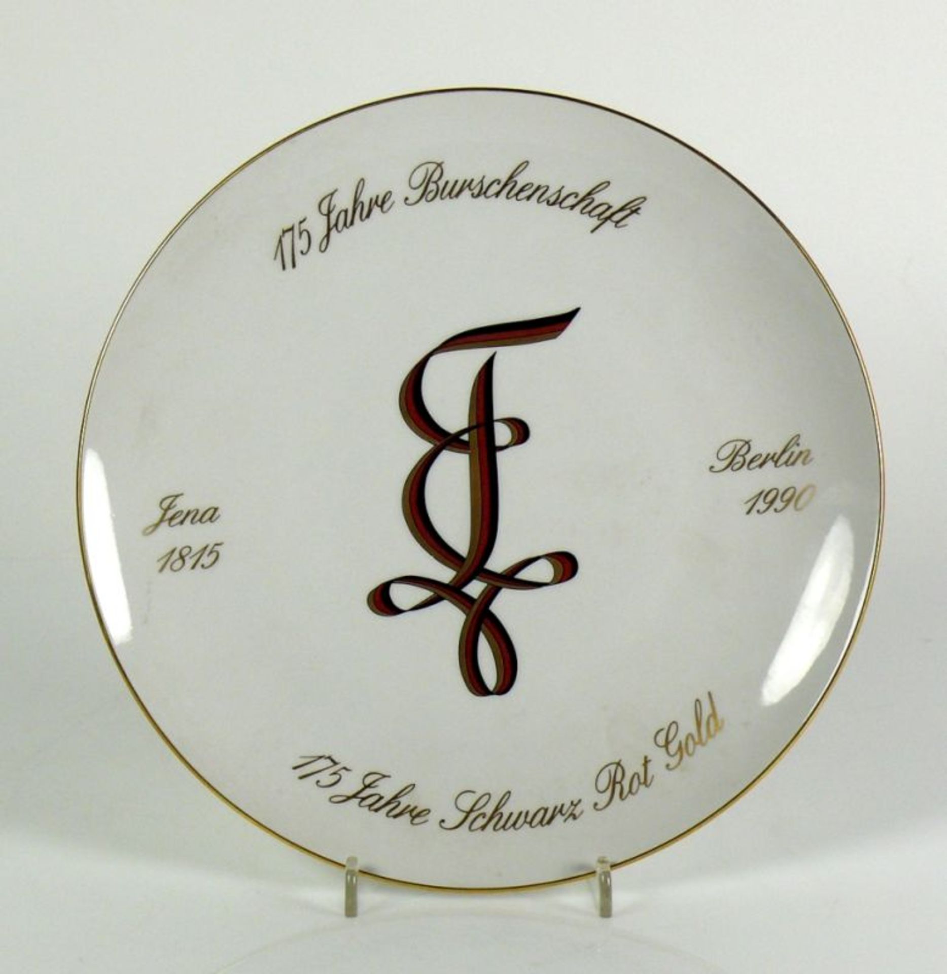 Teller (2.H.20.Jh.) "175 Jahre Burschenschaft"; Jena 1815, Berlin 1990; Schwarz Rot Gold; im Spiegel