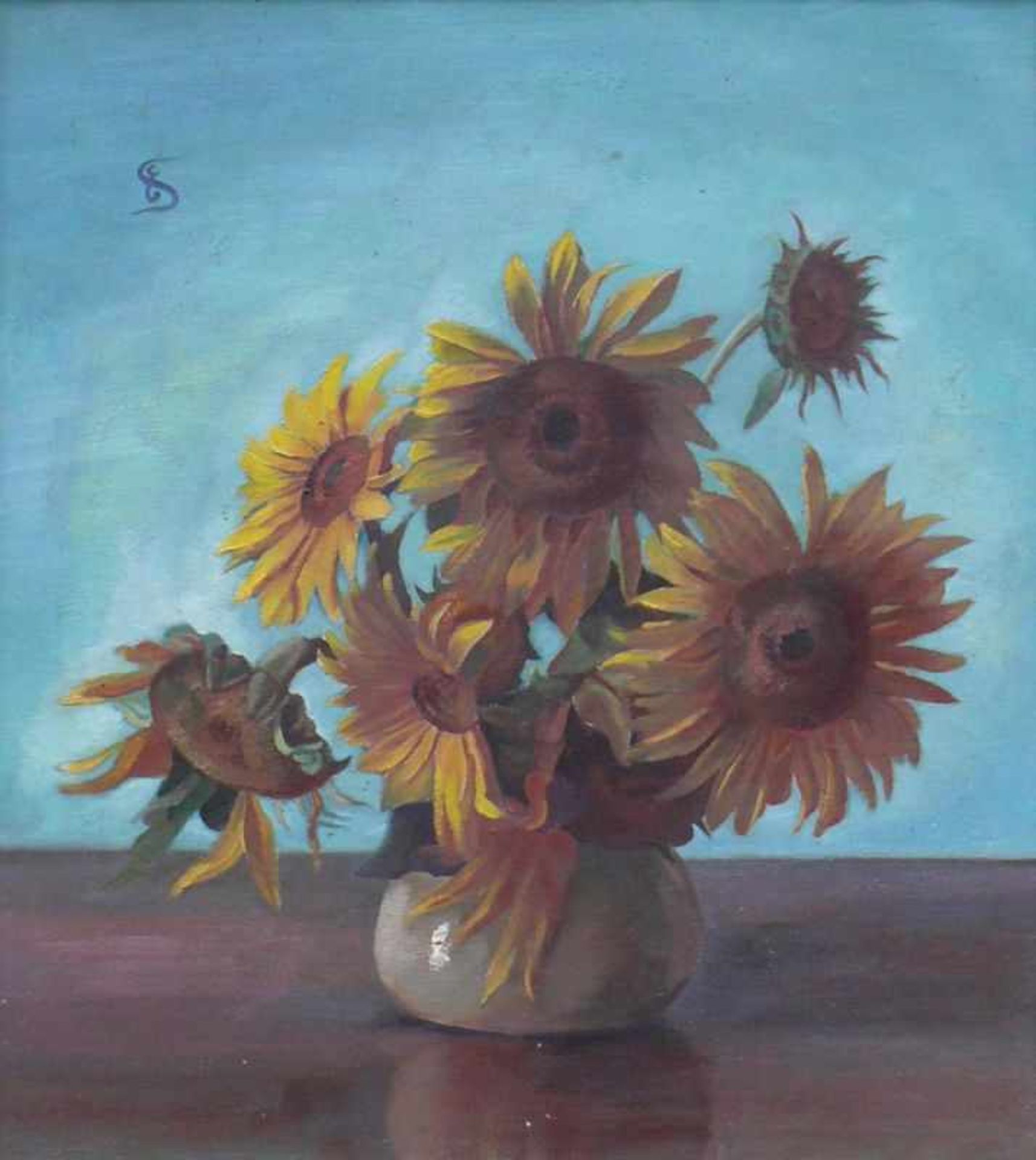 Segewitz, Eugen (1886 Pforzheim - 1952 Wangen/Untersee) "Sonnenblumen in Vase" auf braunem Tisch mit - Bild 2 aus 4