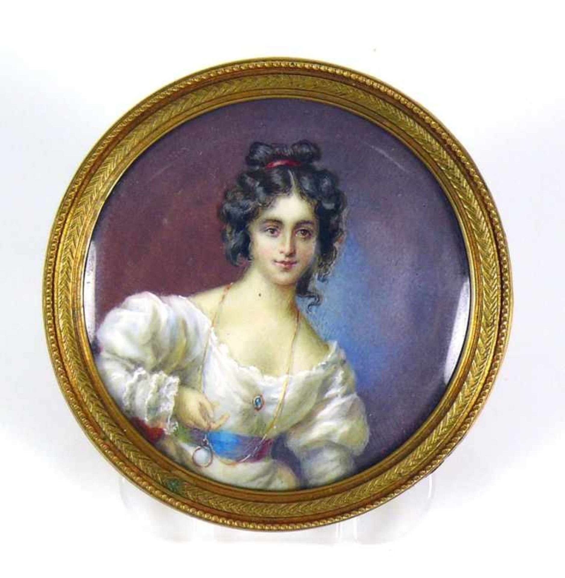 Miniaturist (18.Jh.) "Halbportrait der Lady Hamilton"; Mischtechnik/Elfenbein; D: 5 cm; sign.