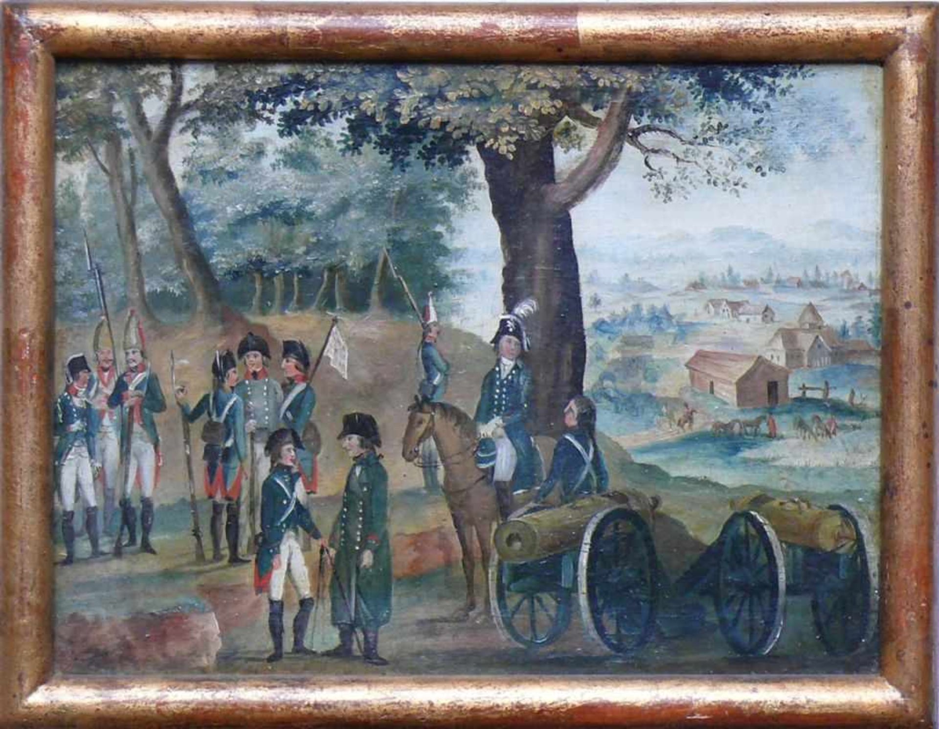 Dirr (Dürr), Johann Sebastian (Überlingen 1766 - 1830) "Soldaten mit 2 Kanonen" auf einer bewaldeten