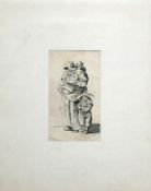 Callot, Jacques (attr., Nancy 1592 - 1635) "Frau mit 3 Kindern"; Radierung; ca. 13,5 x 8 cm; unter