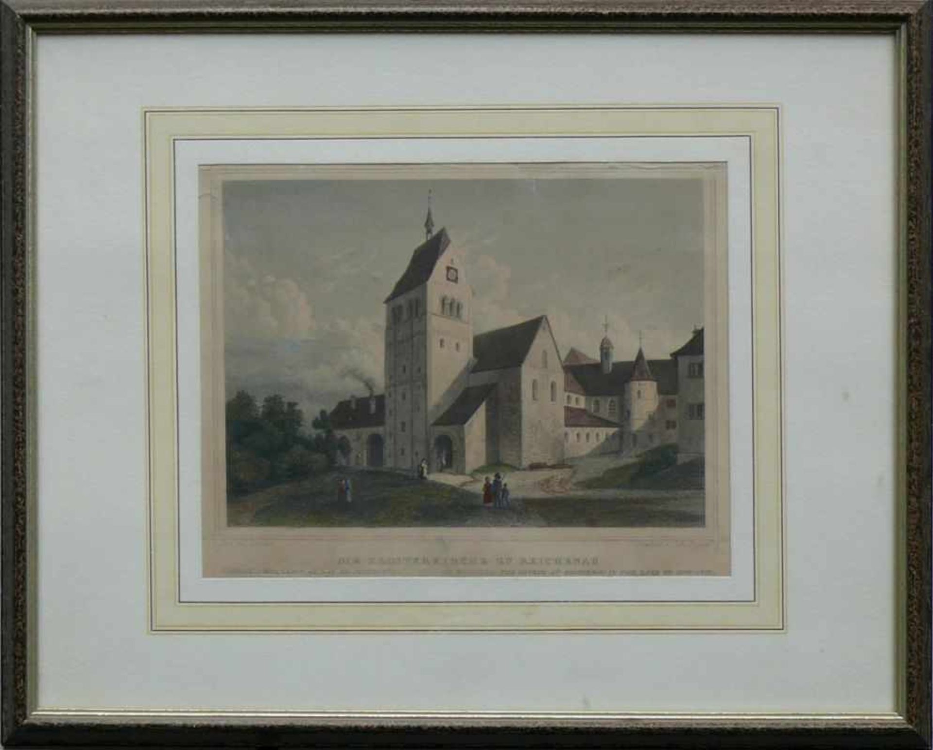 Reichenau (Mitte 19.Jh.) "Die Klosterkirche"; col. Stahlstich von Lange/Poppel; ca. 10 x 16 cm;