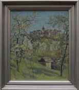 Umgelter, Hermann (Stuttgart 1891 - 1961) "Blick auf Kleinstadt"; Frühlingsstimmung mit blühenden