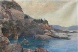 Eschke, Hermann (Berlin 1823 - 1900) "Blaue Grotte" auf Capri mit wartendem Boot; ÖL/LW; sign.; 45 x
