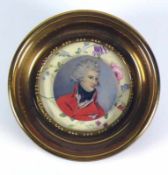 Miniaturist (19./20.Jh.) "Herren-Brustportrait"; Mischtechnik/Elfenbein; D: 4,5 cm; unter Glas in