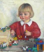 Waentig, Walter (1881 Zittau - 1962 Gaienhofen) "Kind mit Spielzeug"; ÖL/LW; rechts oben sign.;