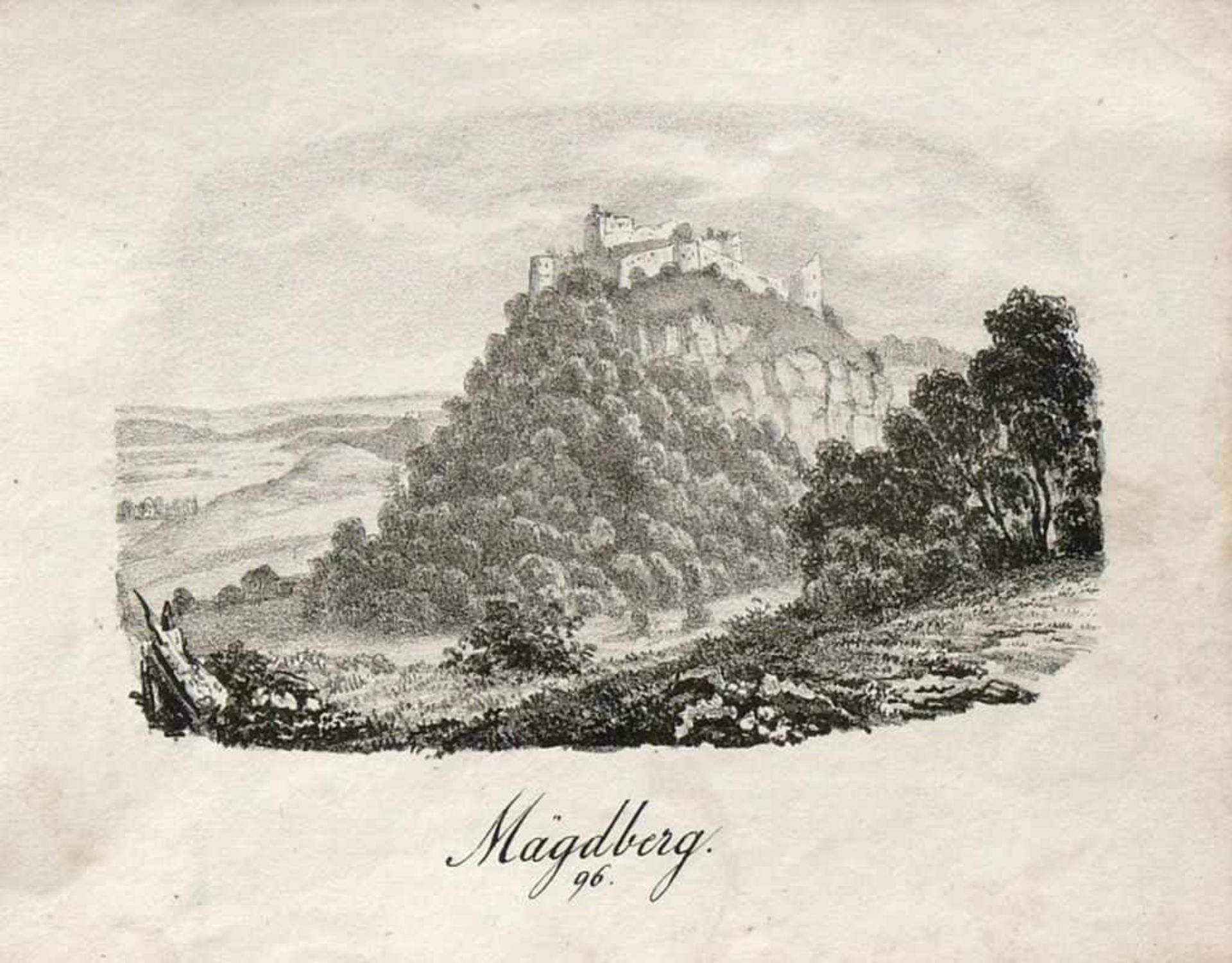 Hegau (um 1835) Mägdeberg; von Pecht aus der Serie 100 Ansichten vom Bodensee; Blatt-Nr. 96; ca.