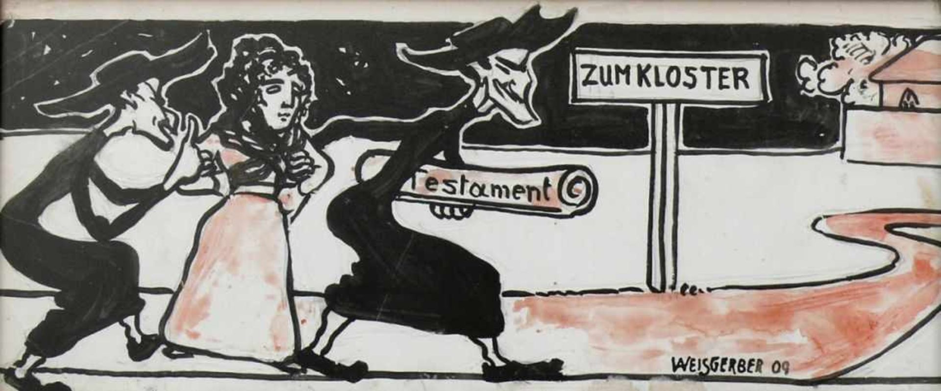 Weisgerber, Albert (1878 St. Ingbert - 1915 gefallen in Flandern) "Karikatur"; 2 Mönche eine Frau - Bild 3 aus 5