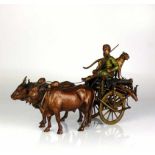 Wiener Bronze (um 1900) "Arabischer Jäger auf Ochsen-Gespann" und stehendem Jagd-Panther mit