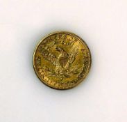 Goldmünze FIVE DOLLARS; UNITED STATES OF AMERICA; 1886; 8,32g; D: 21,5 mm; ss