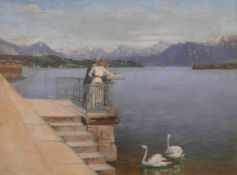 Kaufmann, Karl (1843 Neuplachowitz - 1905 Wien) "Am Lago di Lugano"; sommerliche Stimmung mit jungem