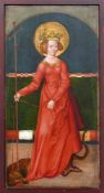 Heilige Margareta von Antiochia (Süddeutsch, ca. 1480-1500) stehend, mit dem durch den Kreuzstab