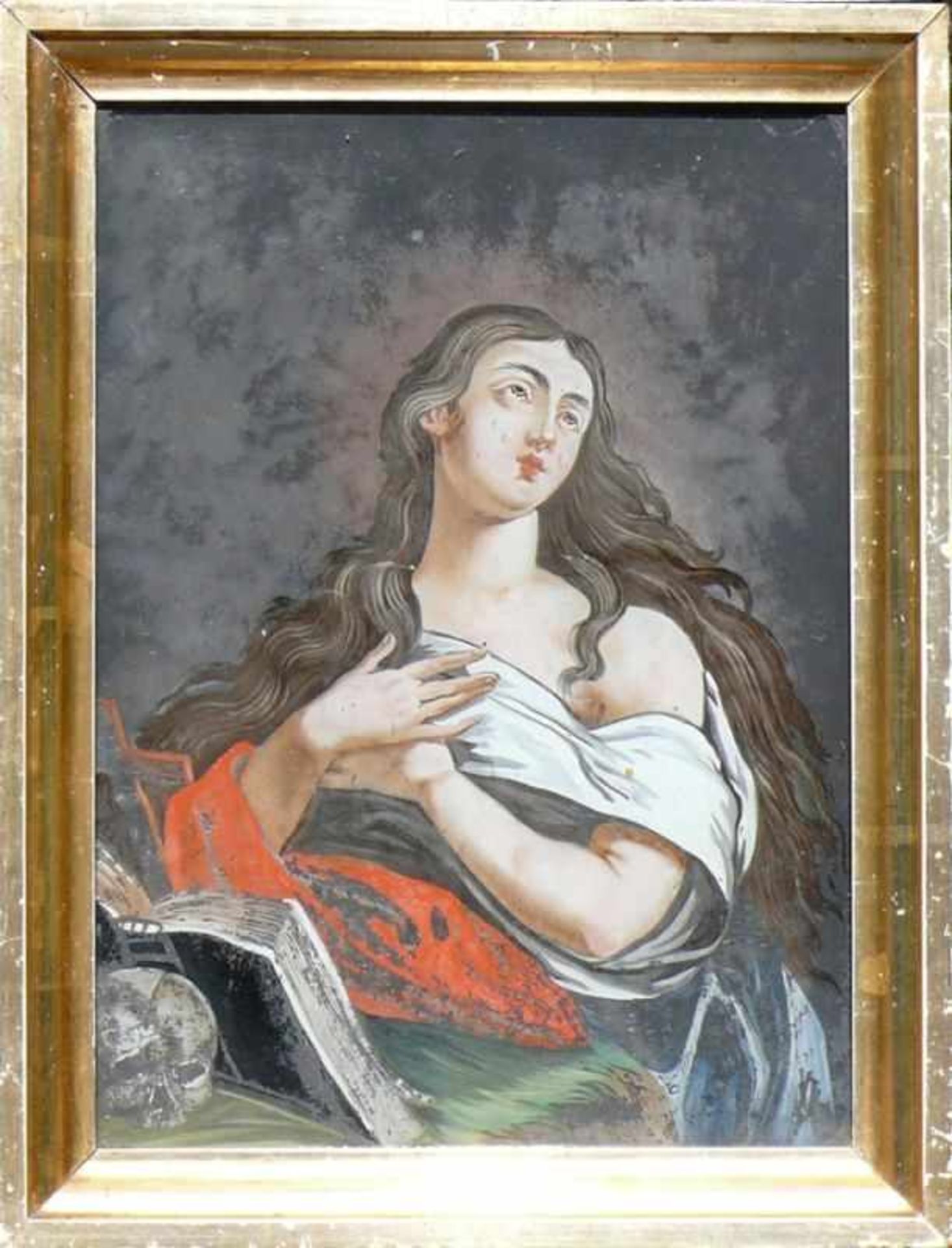 Hinterglasbild (18./19.Jh.) "Maria Magdalena"; Goldrahmung; keine Beschädigung; ca. 28 x 22 cm; R; - Bild 2 aus 5