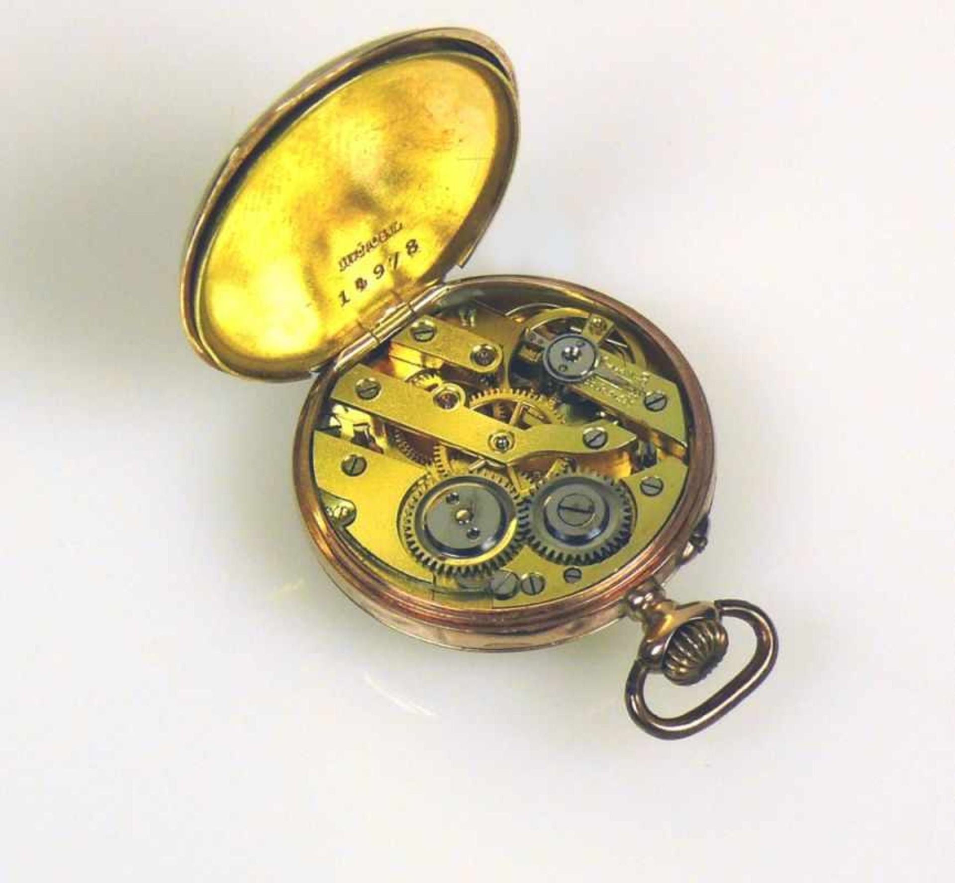 Damen-Taschenuhr Gehäuse und Rückendeckel in 8ct GG; Staubdeckel Metall; Werk intakt; - Bild 3 aus 3