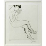 Hubbuch, Karl (Karlsruhe 1891 - 1979) "Sitzende, junge Frau"; Kaltnadelradierung; 24 x 19,5 cm;