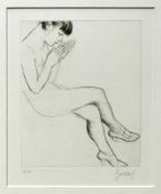 Hubbuch, Karl (Karlsruhe 1891 - 1979) "Sitzende, junge Frau"; Kaltnadelradierung; 24 x 19,5 cm;