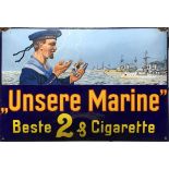 Werbe-Emailschild (1.H.20.Jh.) "Unsere Marine" Beste 2&Zigarette; guter Zustand; lediglich an beiden