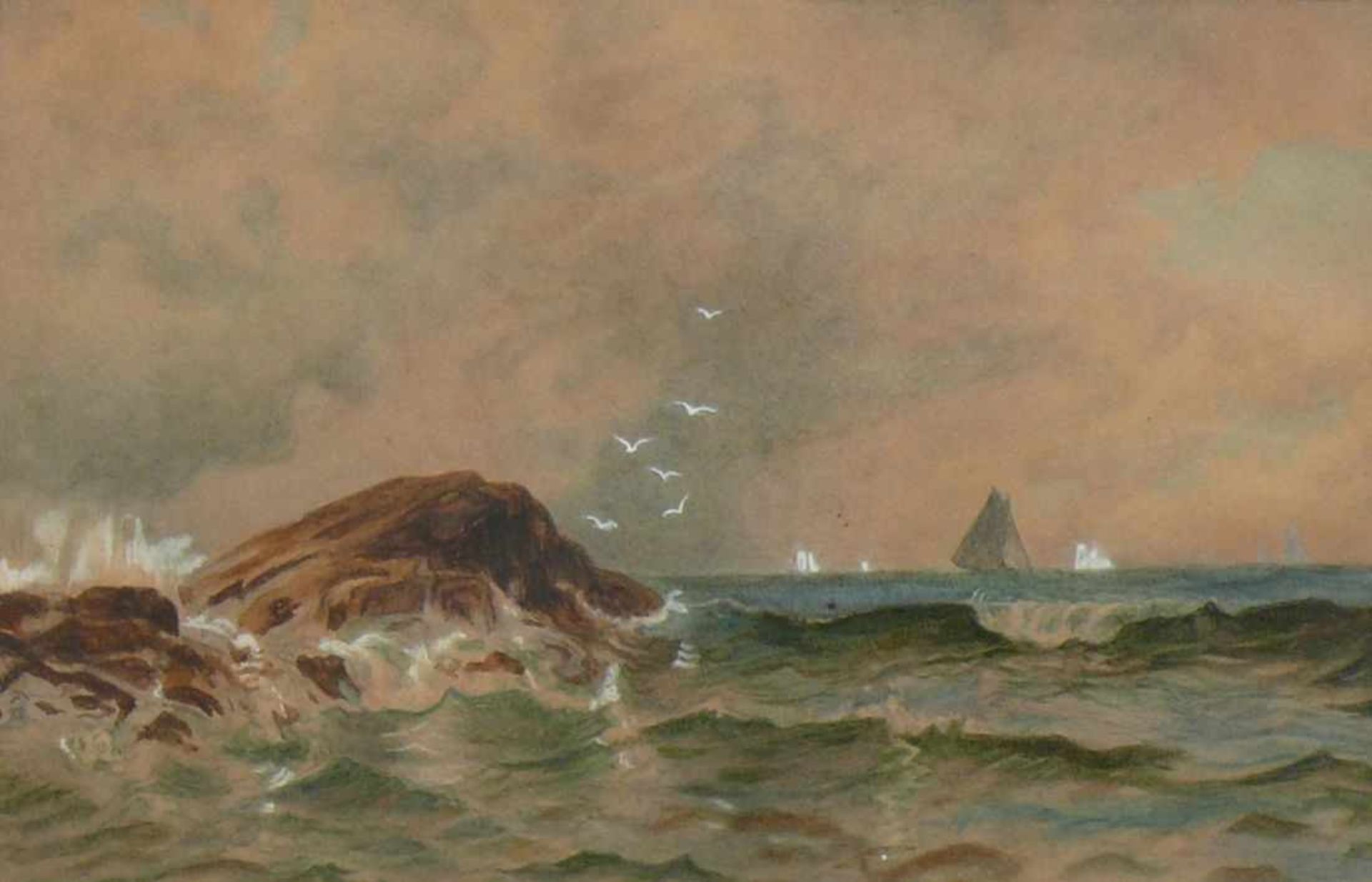 Anonym (um 1900) "Landschaft mit Burg" auf einem Weg am Fluß Mutter mit Kind sowie "Küstenlandschaft - Image 2 of 3