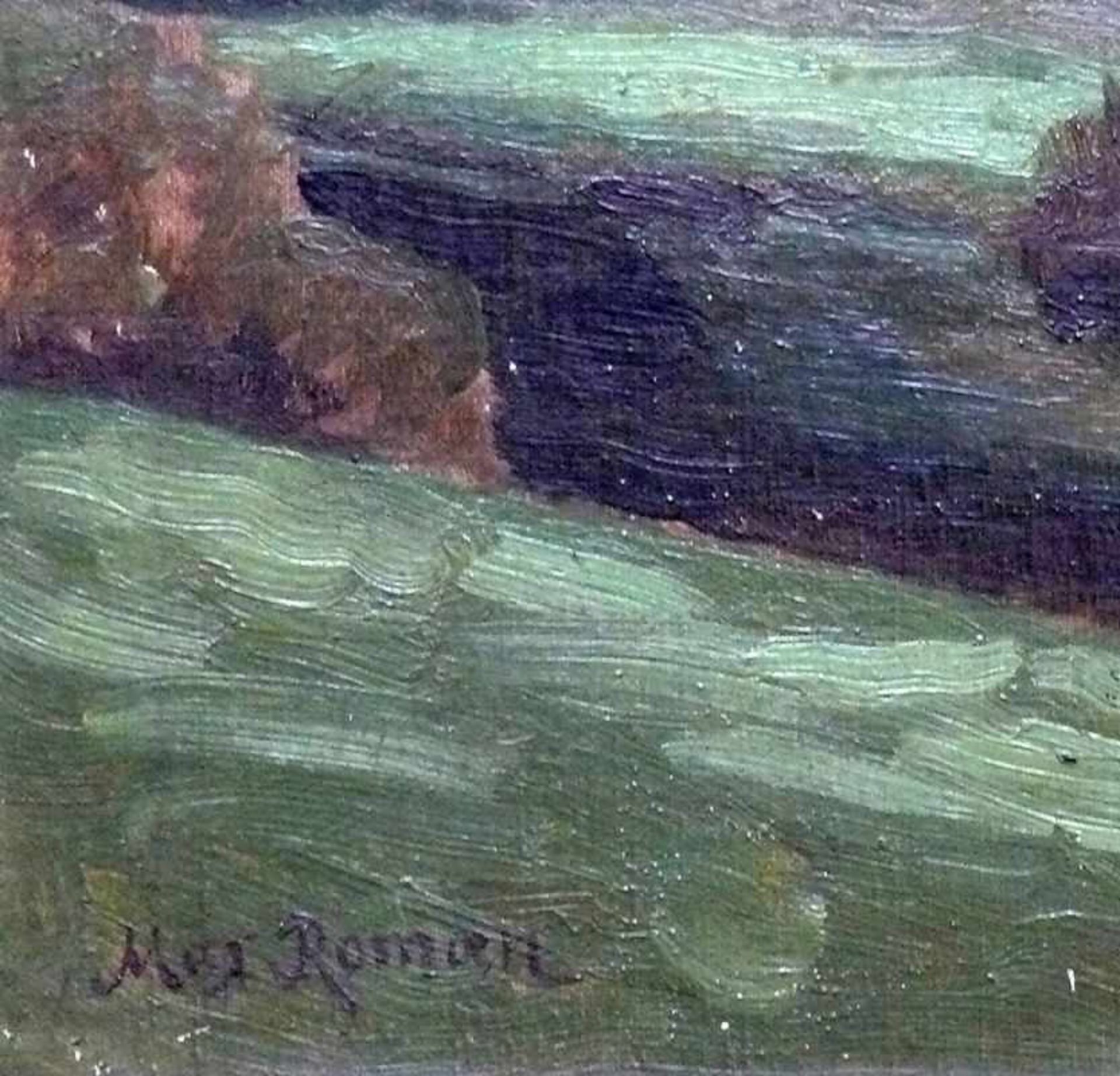 Roman, Max Wilhelm (1849 Freiburg - 1910 Karlsruhe) "Landschaft"; Blick über Wiese auf Wald; ÖL/ - Bild 2 aus 3