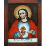 Hinterglasbild (19.Jh.) "Christus-Darstellung"; am unteren Rand bezeichnet: "Heiliges Herz Jesus";