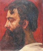 Unleserlich (um 1900) "Kopfportrait eines Mannes mit Bart"; Seitenansicht; ÖL/LW; ca. 31 x 25 cm;