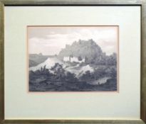 Hohentwiel (um 1840) Lithographie von Stieler; ca. 18,5 x 25 cm; unter PP hinter Glas gerahmt;