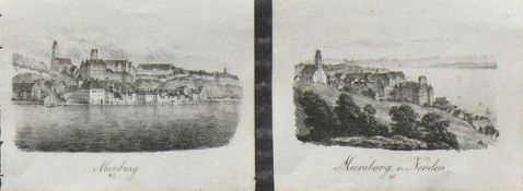 Bodensee (um 1835) 2 div. Meersburg-Ansichten; von Pecht aus der Serie 100 Ansichten vom Bodensee;