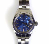 TUDOR-Armbanduhr PRINCESS OYSTER DATE (by ROLEX); Ref.-Nr. 9240; automatik; Stahl/Stahl; blaues