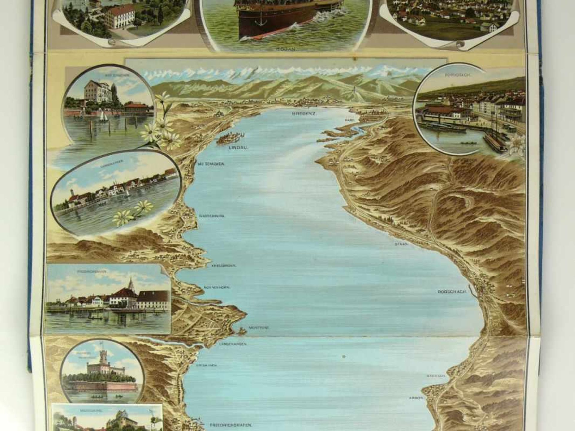 Panorama vom Bodensee (um 1900) aufklappbare Farbdarstellung mit Detailansichten; in Original- - Bild 4 aus 7