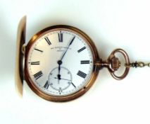 Savonette (um 1900) Gehäuse und 3 Deckel sowie Uhrenkette in 14ct GG; Emailziffernblatt (
