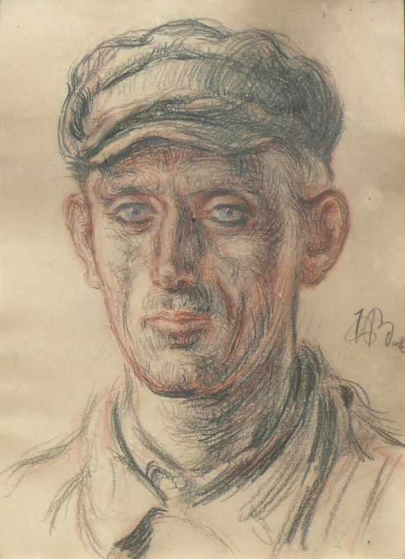 Beecke, Heinrich (Henri) (Straßburg 1877 - 1954) "Männerkopfportrait"; Rötelzeichnung mit - Image 2 of 5