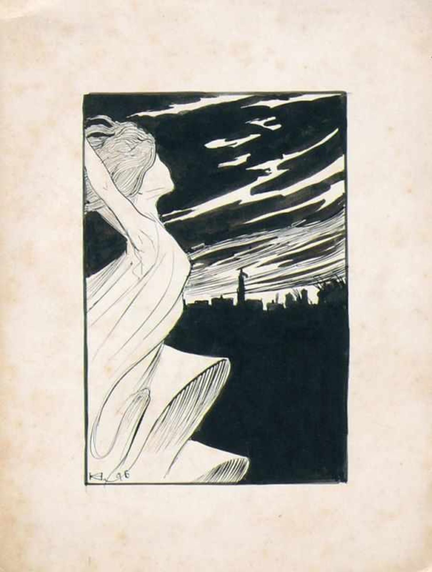 Hofer, Karl (1878 Karlsruhe - 1955 Berlin) "Frauensilhouette"; im Jugendstil; im Hintergrund - Bild 4 aus 4