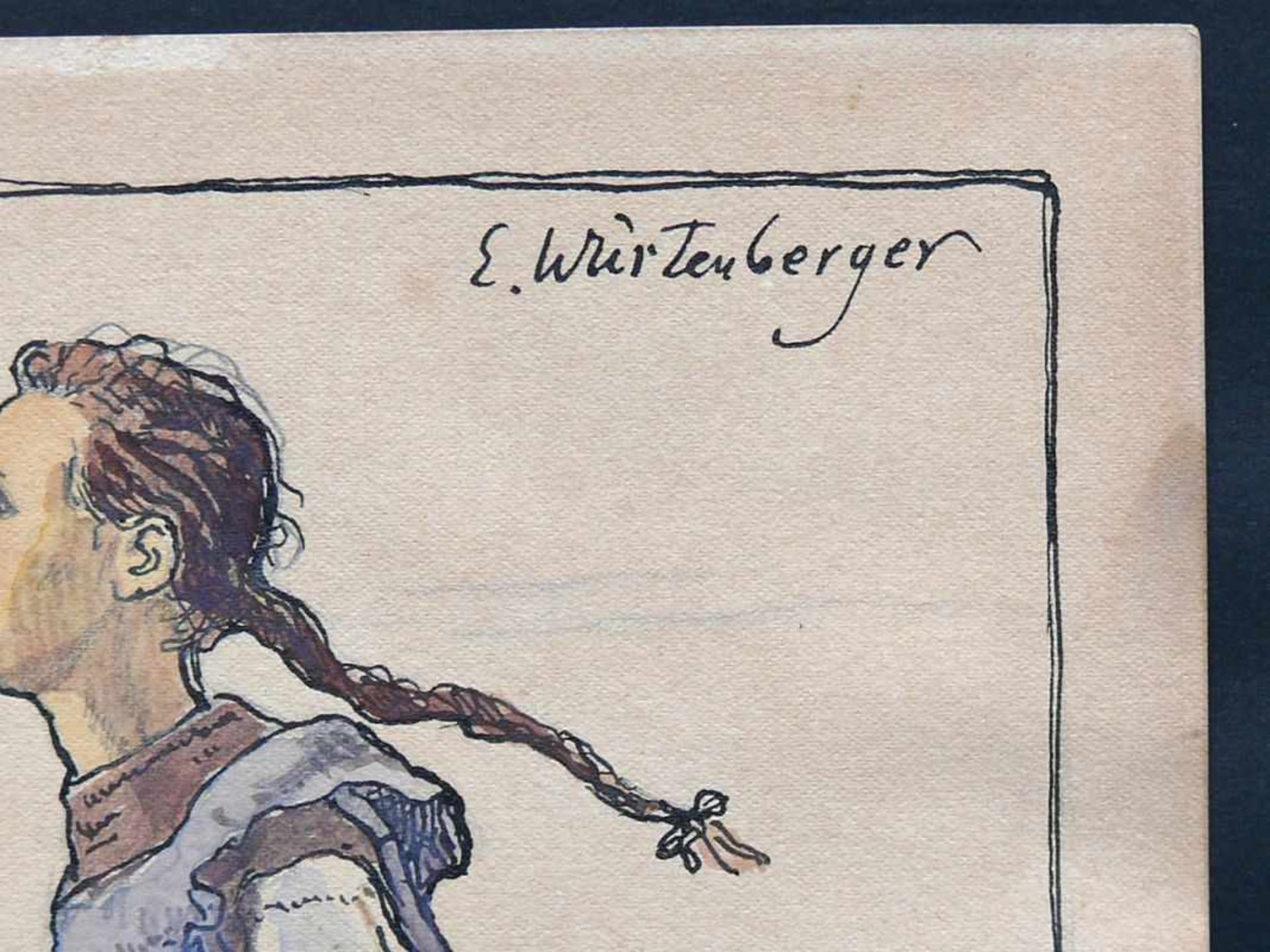 Würtenberger, Ernst (1868 Steißlingen - 1934 Karlsruhe) "Mädchen" mit Blumenstrauß und Schulmappe - Image 2 of 3