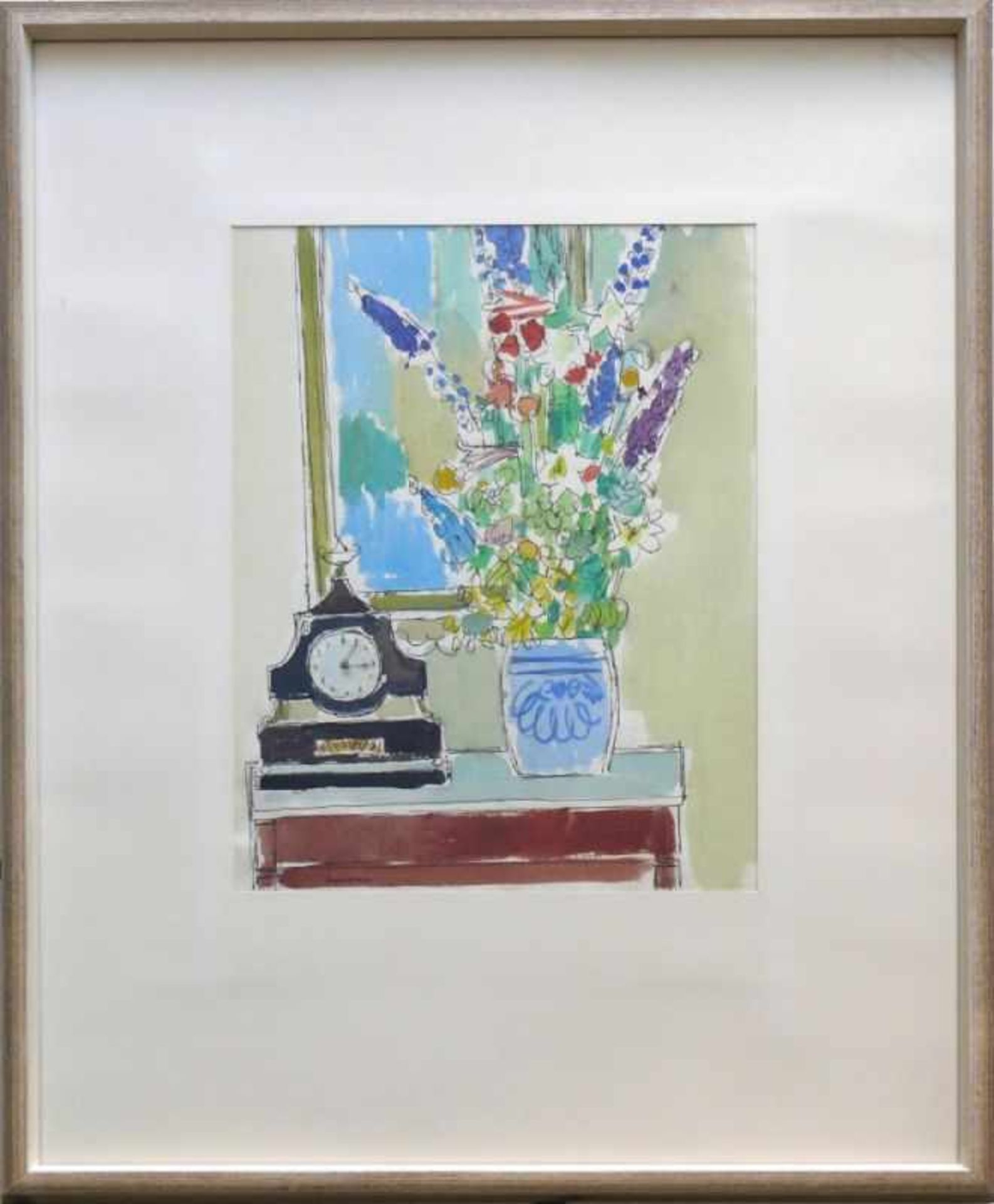 Sauerbruch, Hans (1910 Marburg - 1996 Konstanz) "Stillleben" mit Blumen in Vase und Uhr auf Kommode; - Bild 2 aus 3